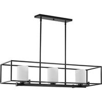 Chadwick Collection Three-Light Matte Black Etched Opal Glass Modern Linear Chandelier Light - Dry Location Listed