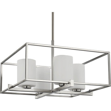 Chadwick Collection Four-Light Brushed Nickel Etched Opal Glass Modern Chandelier Light - Dry Location Listed
