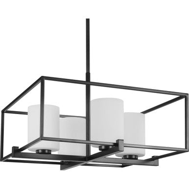 Chadwick Collection Four-Light Matte Black Etched Opal Glass Modern Chandelier Light - Dry Location Listed