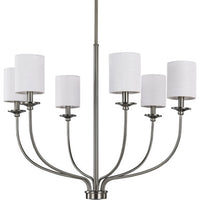 Bonita Collection Six-Light Brushed Nickel White Linen Fabric Shade Luxe Chandelier Light - Dry Location Listed