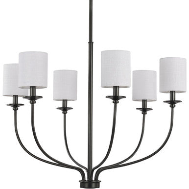 Bonita Collection Six-Light Matte Black White Linen Fabric Shade Luxe Chandelier Light - Dry Location Listed