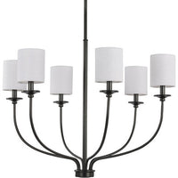 Bonita Collection Six-Light Matte Black White Linen Fabric Shade Luxe Chandelier Light - Dry Location Listed