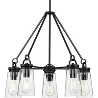 Stockbrace Collection Five-Light Matte Black and Clear Glass Farmhouse Style Chandelier Light - Dry Location Listed