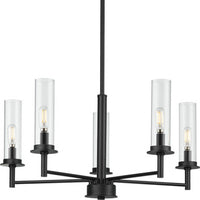 Kellwyn Collection Five-Light Matte Black and Clear Glass Transitional Style Chandelier Light - Dry Location Listed