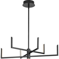 Pivot LED Collection Six-Light Textured Black Modern Style Chandelier with Downlight - Damp Location Listed