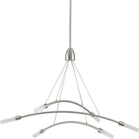 Kylo LED Collection Six-Light Brushed Nickel and Frosted Acrylic Modern Style Chandelier Light - Damp Location Listed
