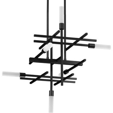 Quadrant LED Collection Six-Light Matte Black Modern Style Chandelier Light - Damp Location Listed