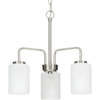 Merry Collection Three-Light Brushed Nickel and Etched Glass Transitional Style Chandelier Light - Dry Location Listed