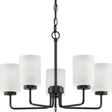 Merry Collection Five-Light Matte Black and Etched Glass Transitional Style Chandelier Light - Dry Location Listed