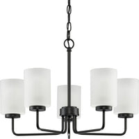 Merry Collection Five-Light Matte Black and Etched Glass Transitional Style Chandelier Light - Dry Location Listed
