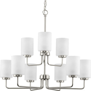 Merry Collection Nine-Light Brushed Nickel and Etched Glass Transitional Style Chandelier Light - Dry Location Listed