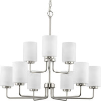 Merry Collection Nine-Light Brushed Nickel and Etched Glass Transitional Style Chandelier Light - Dry Location Listed