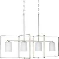League Collection Four-Light Brushed Nickel and Etched Glass Modern Farmhouse Chandelier Light - Dry Location Listed