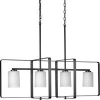 League Collection Four-Light Matte Black and Etched Glass Modern Farmhouse Chandelier Light - Dry Location Listed