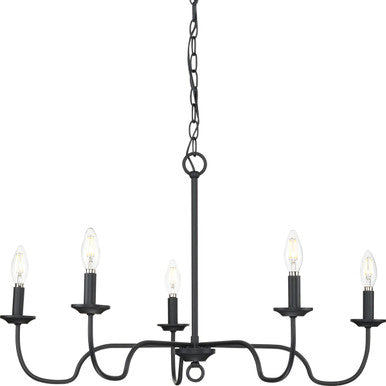 Canebrake Collection Five-Light Matte Black Farmhouse Chandelier Light - Dry Location Listed