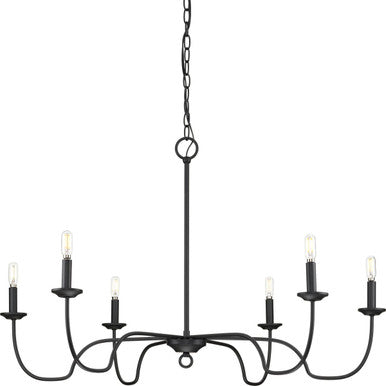 Canebrake Collection Six-Light Matte Black Farmhouse Chandelier Light - Dry Location Listed