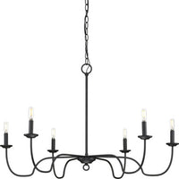 Canebrake Collection Six-Light Matte Black Farmhouse Chandelier Light - Dry Location Listed