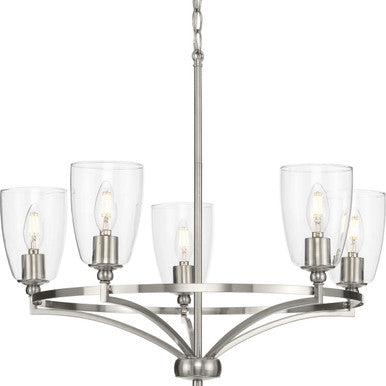 Parkhurst Collection Five-Light New Traditional Brushed Nickel Clear Glass Chandelier Light - Dry Location Listed