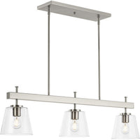 Saffert Collection Three-Light New Traditional Brushed Nickel Clear Glass Linear Island Chandelier Light - Dry Location Listed