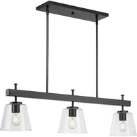 Saffert Collection Three-Light New Traditional Matte Black Clear Glass Linear Island Chandelier Light - Dry Location Listed