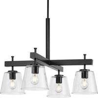 Saffert Collection Four-Light New Traditional Matte Black Clear Glass Chandelier Light - Dry Location Listed