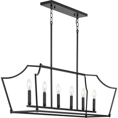 Parkhurst Collection Six-Light New Traditional Matte Black Linear Island Chandelier Light - Dry Location Listed