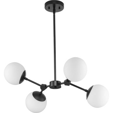 Haas Collection Four-Light Matte Black Mid-Century Modern Chandelier - Dry Location Listed