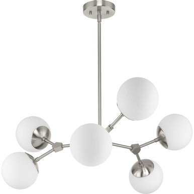 Haas Collection Six-Light Brushed Nickel Mid-Century Modern Chandelier - Dry Location Listed