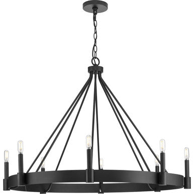 Breckenridge Collection Eight-Light Matte Black Rustic Farmhouse Chandelier - Dry Location Listed