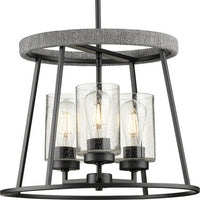 Laramie Collection Three-Light Matte Black Rustic Modern Clear Seeded Glass Chandelier - Dry Location Listed
