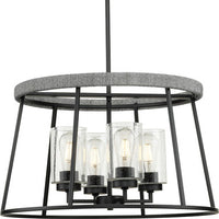 Laramie Collection Four-Light Matte Black Rustic Modern Clear Seeded Glass Chandelier - Dry Location Listed