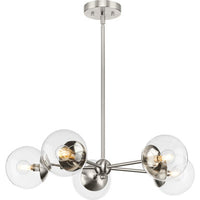 Atwell Collection Five-Light Brushed Nickel Mid-Century Modern Chandelier - Dry Location Listed