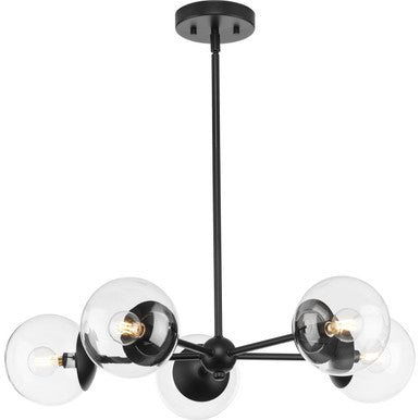 Atwell Collection Five-Light Matte Black Mid-Century Modern Chandelier - Dry Location Listed