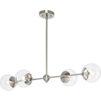 Atwell Collection Four-Light Brushed Nickel Mid-Century Modern Island Light with Clear Glass Shade - Dry Location Listed