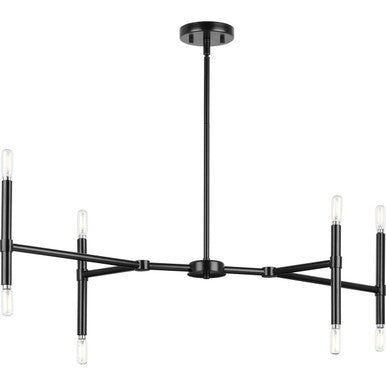 Arya Collection Eight-Light Matte Black Luxe Linear Chandelier - Dry Location Listed