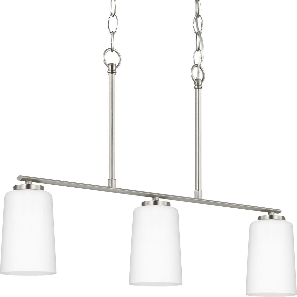 Progress Lighting Island/Linear Light - Adley Collection Three-Light Brushed Nickel Etched White Opal Glass New Traditional Linear Chandelier - Model P400348-009