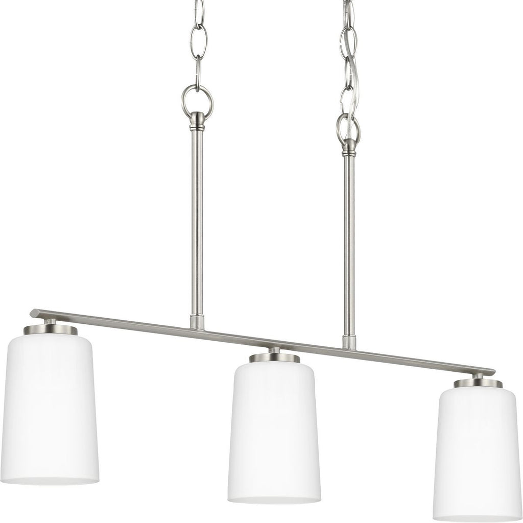 Adley Collection Three-Light Brushed Nickel Etched White Opal Glass New Traditional Linear Chandelier - Dry Location Listed