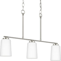 Adley Collection Three-Light Brushed Nickel Etched White Opal Glass New Traditional Linear Chandelier - Dry Location Listed