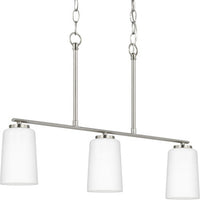 Adley Collection Three-Light Brushed Nickel Etched White Opal Glass New Traditional Linear Chandelier - Dry Location Listed