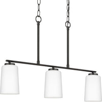 Adley Collection Three-Light Matte Black Etched White Glass New Traditional Linear Chandelier - Dry Location Listed