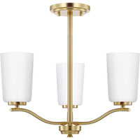 Adley Collection Three-Light Satin Brass Etched White Glass New Traditional Semi-Flush Convertible Light - Dry Location Listed