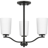 Adley Collection Three-Light Matte Black Etched White Glass New Traditional Semi-Flush Convertible Light - Dry Location Listed