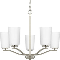 Adley Collection Five-Light Brushed Nickel Etched White Opal Glass New Traditional Chandelier - Dry Location Listed