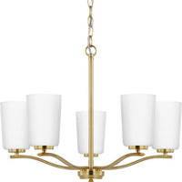 Adley Collection Five-Light Satin Brass Etched White Glass New Traditional Chandelier - Dry Location Listed