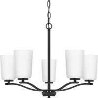 Adley Collection Five-Light Matte Black Etched White Glass New Traditional Chandelier - Dry Location Listed