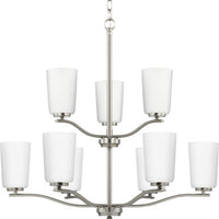Adley Collection Nine-Light Brushed Nickel Etched White Opal Glass New Traditional Chandelier - Dry Location Listed