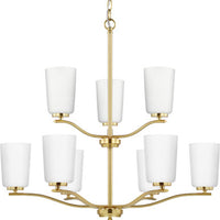 Adley Collection Nine-Light Satin Brass Etched White Glass New Traditional Chandelier - Dry Location Listed