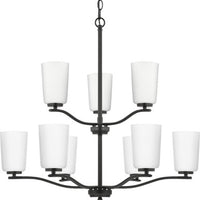 Adley Collection Nine-Light Matte Black Etched White Glass New Traditional  Chandelier - Dry Location Listed
