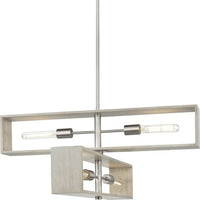 Boundary Collection Four-Light Brushed Nickel Grey Washed Oak Modern Chandelier - Dry Location Listed