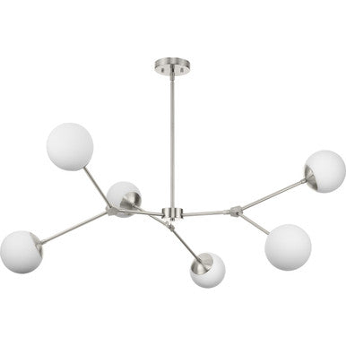 Haas Collection Six-Light Brushed Nickel Mid-Century Modern Chandelier - Dry Location Listed